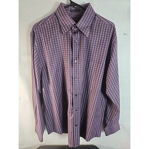 John Nordstrom Mens L Purple Plaid Long Sleeve Button Up Shirt  Egyptian Cotton